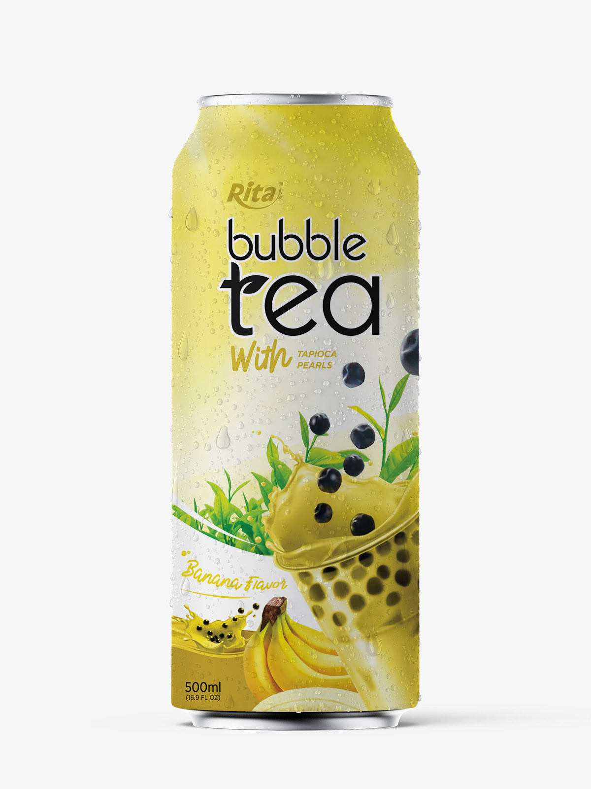 Banana Flavor Bubble Tea With Tapioca Pearls 500ml Can RITA Bubble Tea Banana flavor 500ml