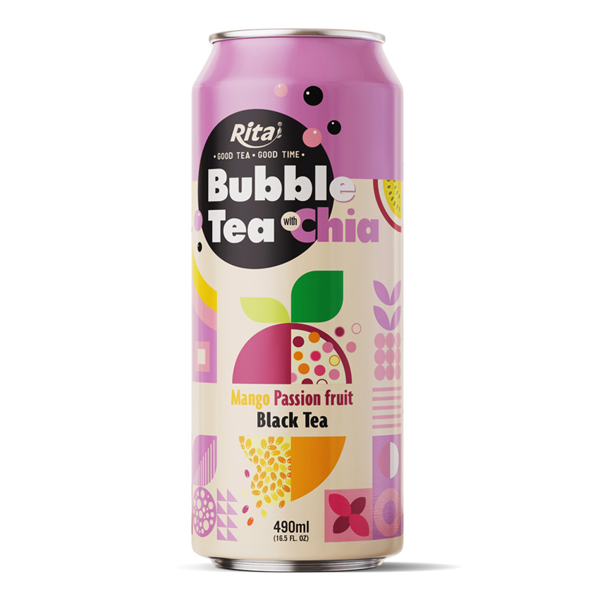 Bubble Tea With Chia Seed Mango And Passion Fruit 490ml Alu Can Bubble Tea with Chia Mango 490ml