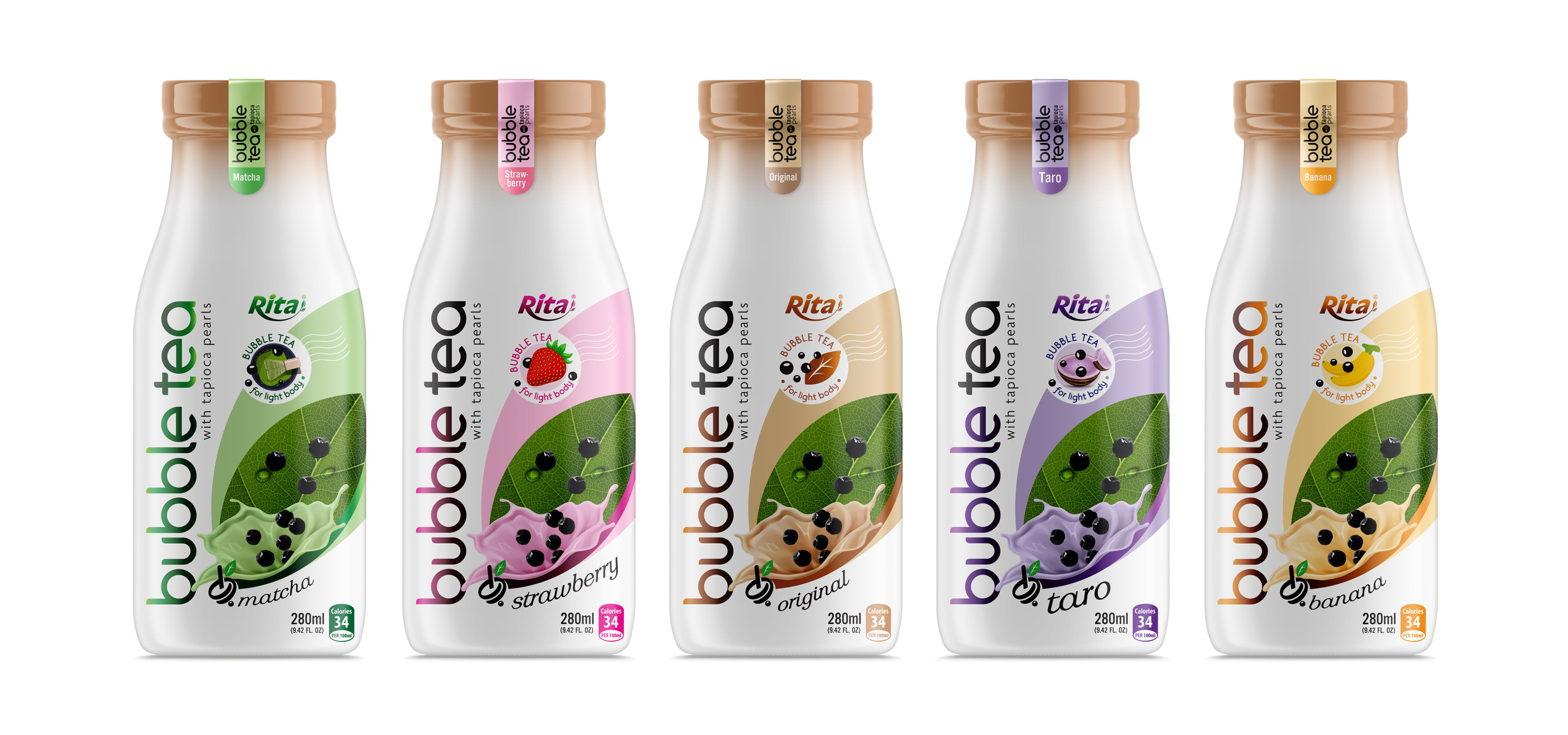 Glass bottle 280ml Bubble Tea with mixed tapioca pearls