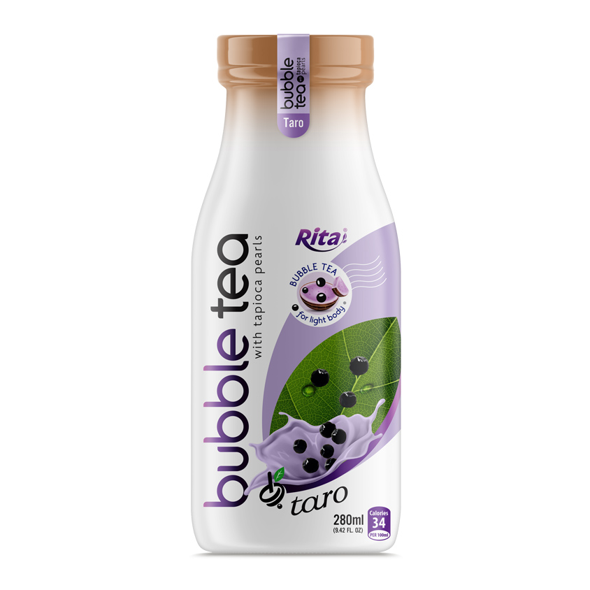 Glass bottle 280ml Bubble Tea with tapioca pearls and taro Glass bottle 280ml Bubble Tea with tapioca pearls and taro