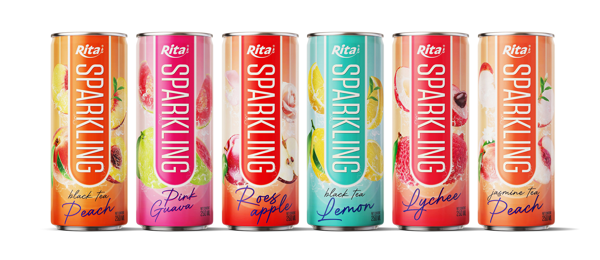 6 flavors Sparkling drink with fruit flavor 250ml can