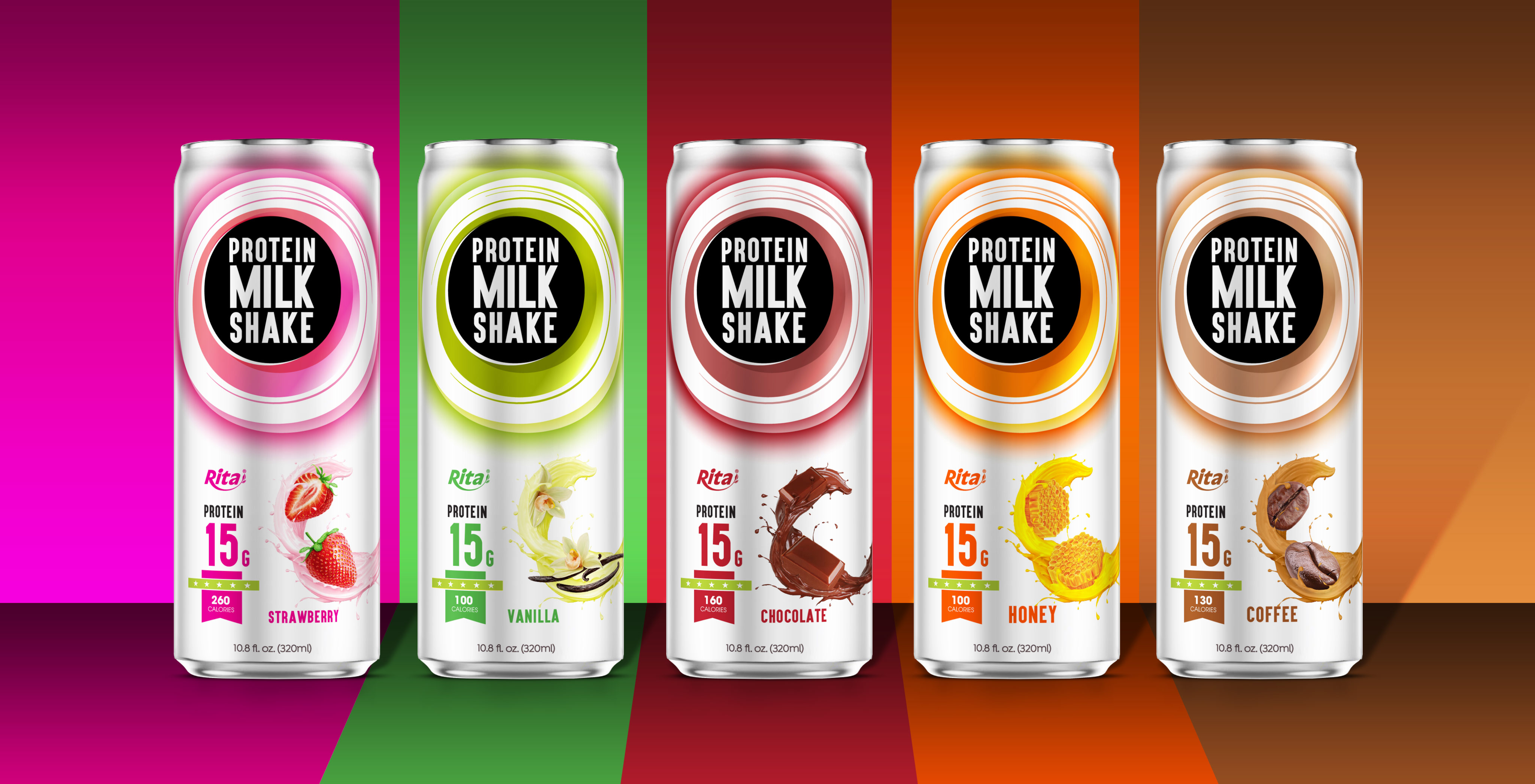 RITA brand Poster Protein Milk Shake Mix Drink 320ml sleek can