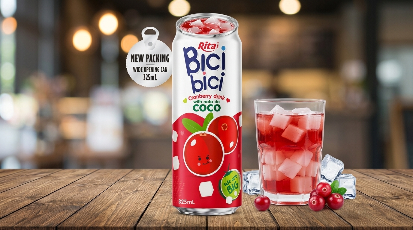 RITA Bici Bici Cranberry Drink with Nata De Coco in Wide Opening Can - Image 1