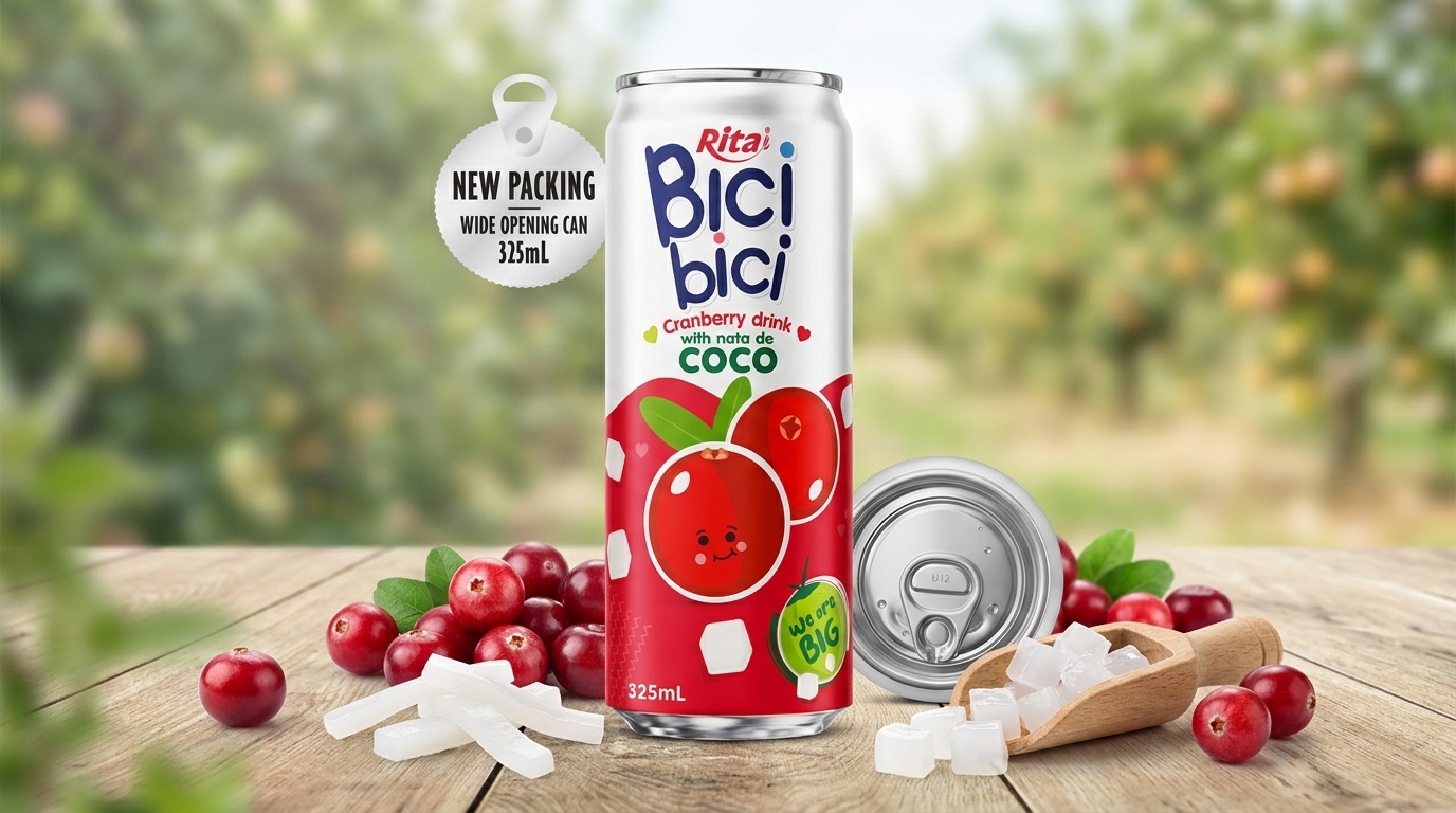 RITA Bici Bici Cranberry Drink with Nata De Coco in Wide Opening Can - Image 2