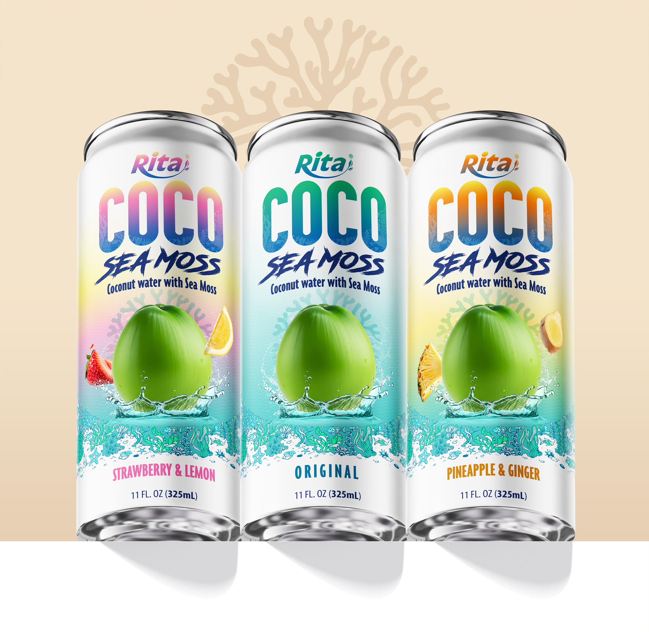 Coco Sea Moss Coconut water with sea moss Strawberry and Lemon Flavor 325ml sleek can Poster 2