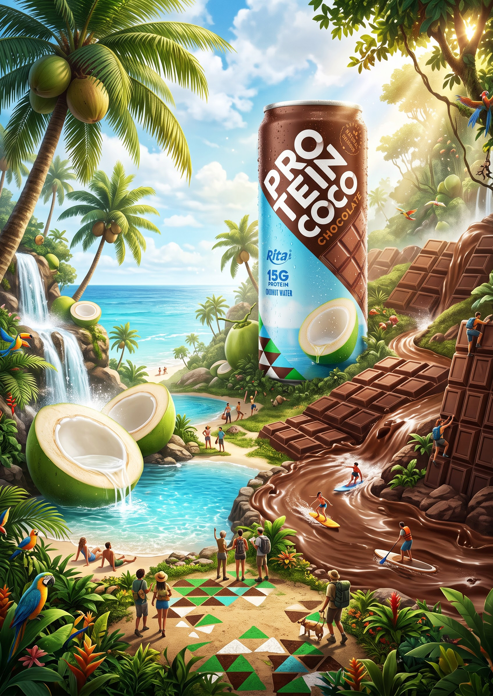 RITA Chocolate Flavored Protein Coconut Water 325ml Can with 15g Protein Poster 2