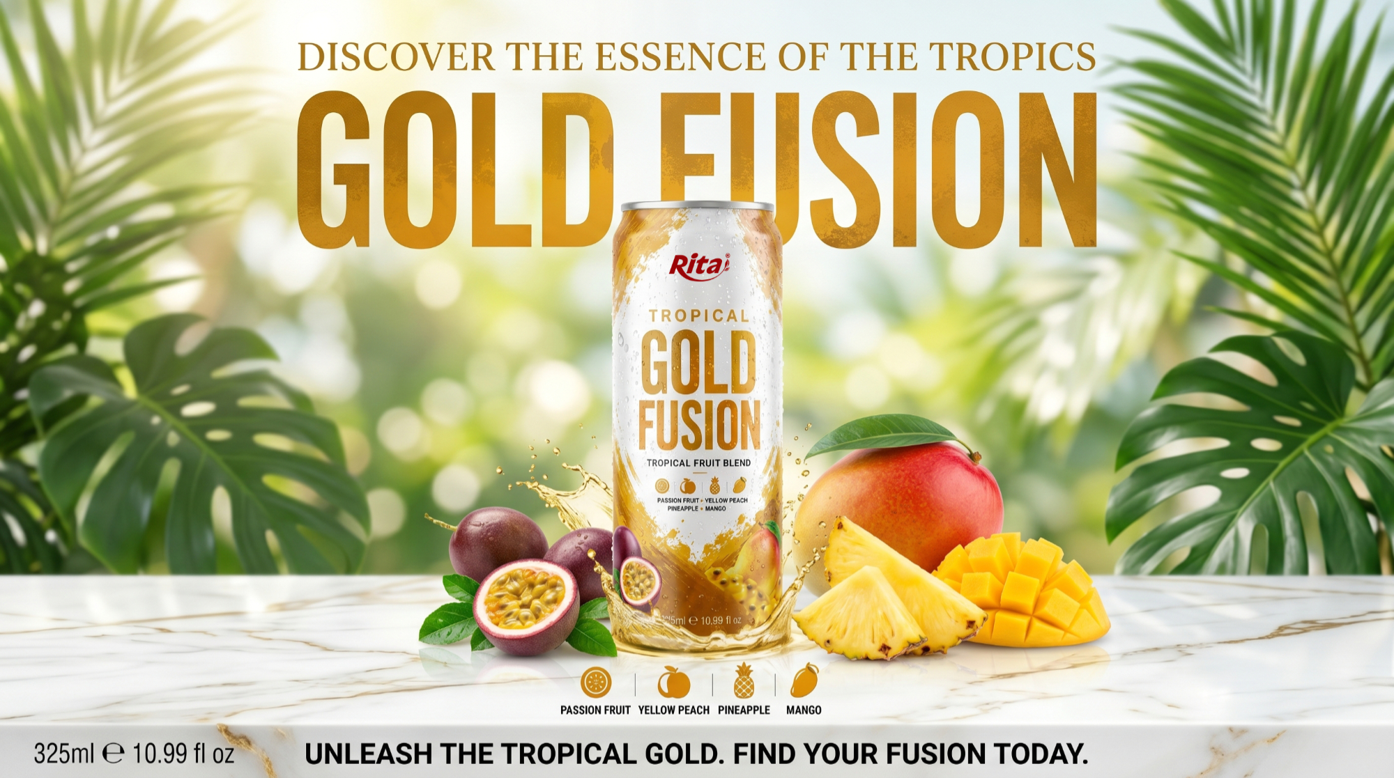 Tropical Gold Fusion fruit blend in 10.99 fl oz (325ml) cans Poster 2