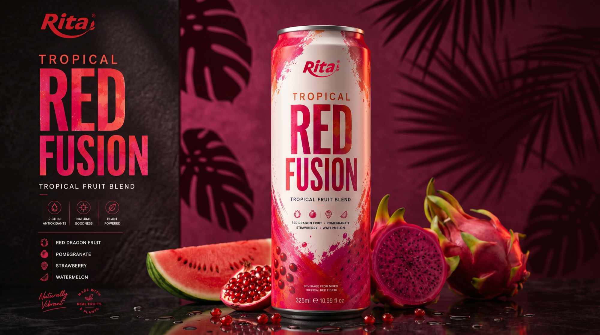 Natural Tropical Red Fusion Fruit Blend 325ml Can Poster 2