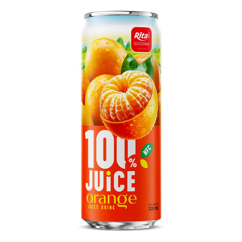 100 JUICE orange juice drink 320ml sleek can