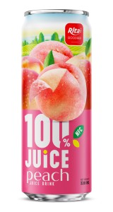 100% JUICE peach juice drink 320ml sleek can 100% JUICE peach juice drink 320ml sleek can