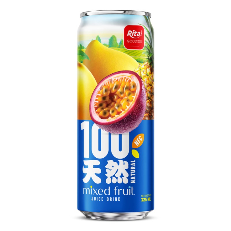 100 Natural Mixed Fruit Juice Drink 325ml sleek can