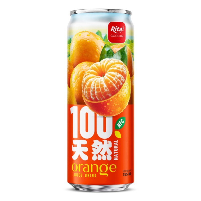 100 Natural Orange Juice Drink 325ml sleek can