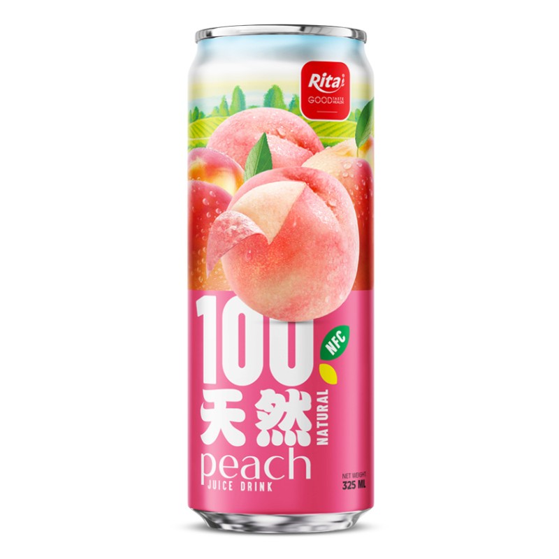 100 Natural Peach  Juice Drink 325ml sleek can