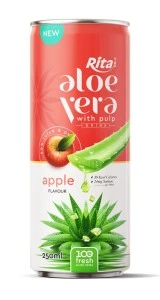 100 fresh aloe vera juice with apple flavor drink 250ml cans