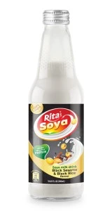 100% Vegan Soya Milk Drink Black Sesame And Black Rice 10.05 fl oz Glass Bottle.