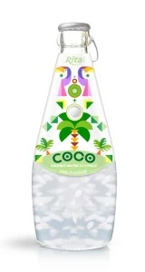 290ml Glass Bottle Kiwi Flavour Sparkling Coconut Water with Pulp