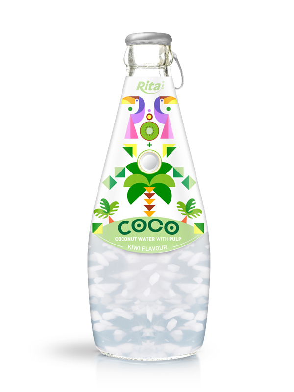 290ml Glass Bottle Kiwi Flavour Sparkling Coconut Water with Pulp