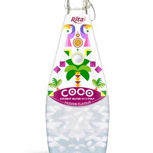 290ml Glass Bottle Passion Flavour Sparkling Coconut Water with Pulp