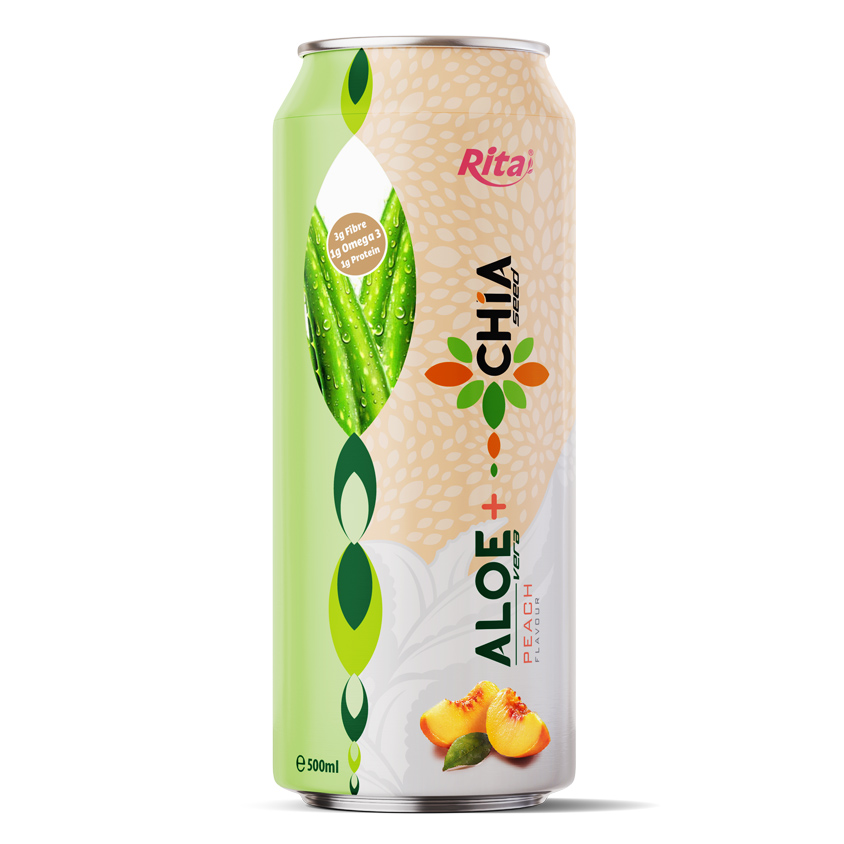 Aloe vera juice with peach and CHIA seed drink 500ml cans
