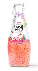 Bulk best price 290ml glass bottle basil seed lychee juice