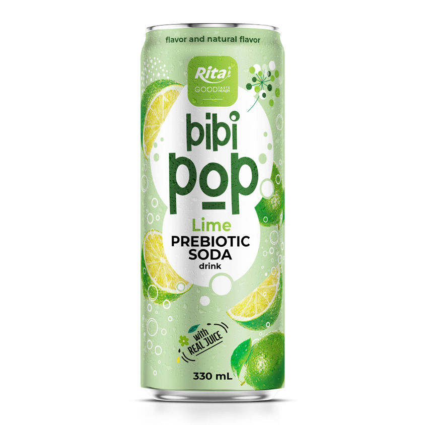 Bibi Pop Prebiotic Soda drink with real lime juice 330ml sleek can