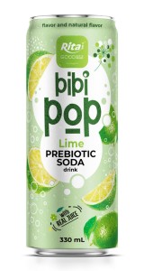 Bibi Pop Prebiotic Soda drink with real lime  juice 330ml sleek can
