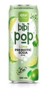 Bibi Pop Prebiotic Soda drink with real lime  juice 330ml sleek can