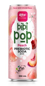 Bibi Pop Prebiotic Soda drink with real peach juice 330ml sleek can