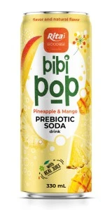 Bibi Pop Prebiotic Soda drink with real pineapple and mango juice 330ml sleek can
