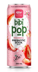 Bibi Pop Prebiotic Soda drink with real strawberry juice 330ml sleek can