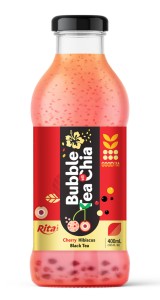 Bubble Tea With Chia Cherry And Hibiscus Flavor 400ml Glass Bottle Bubble Tea With Chia Cherry And Hibiscus Flavor 400ml Glass Bottle