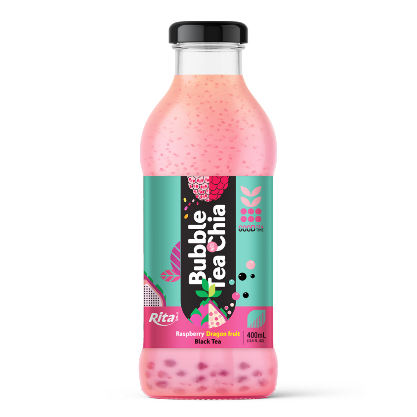 Bubble Tea with Chia 400ml glass bottle Raspberry 1