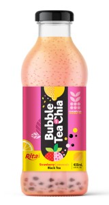 Bubble Tea With Chia Strawberry And Lemonade 400ml Glass Bottle