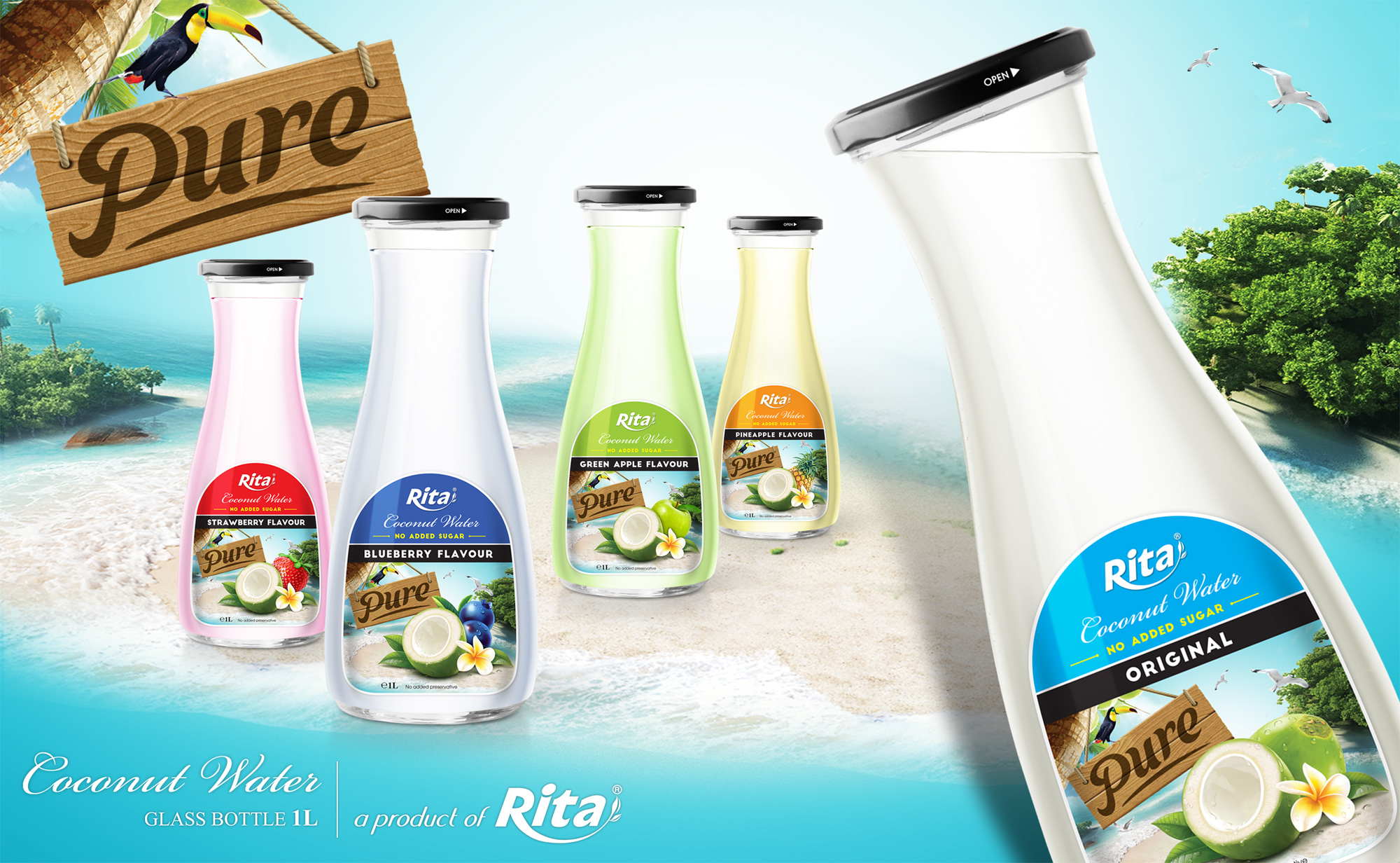 Coco 1L Glass bottle with fruit juice flavour