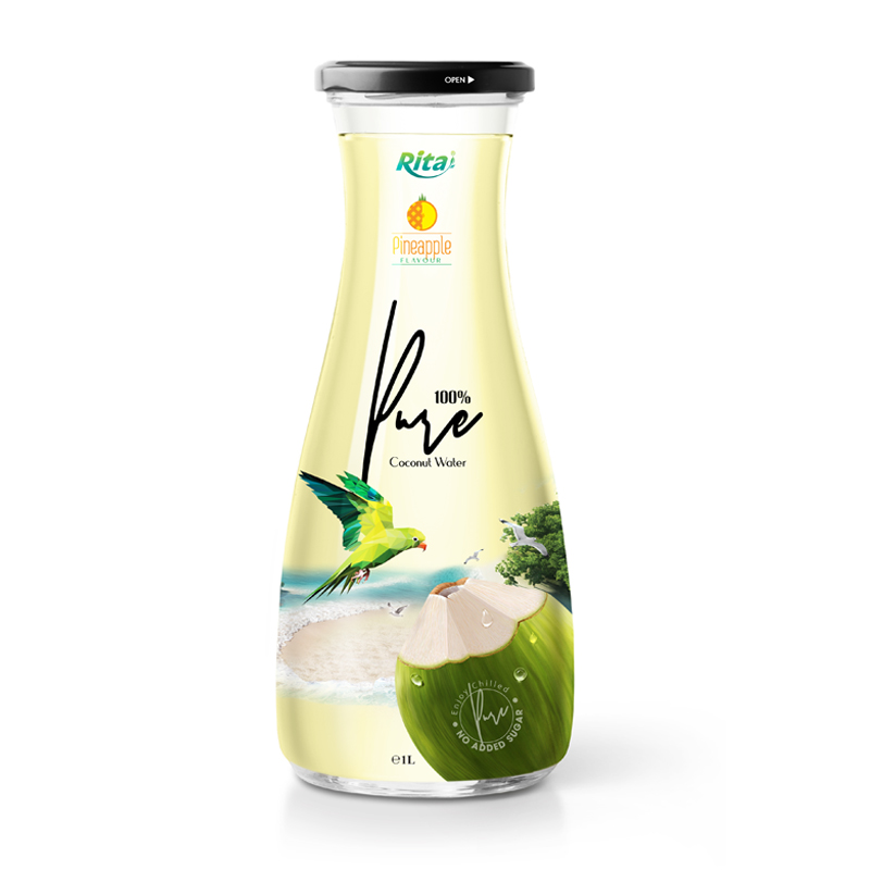 Coconut-water-1L Glass-bottle with Pineapple