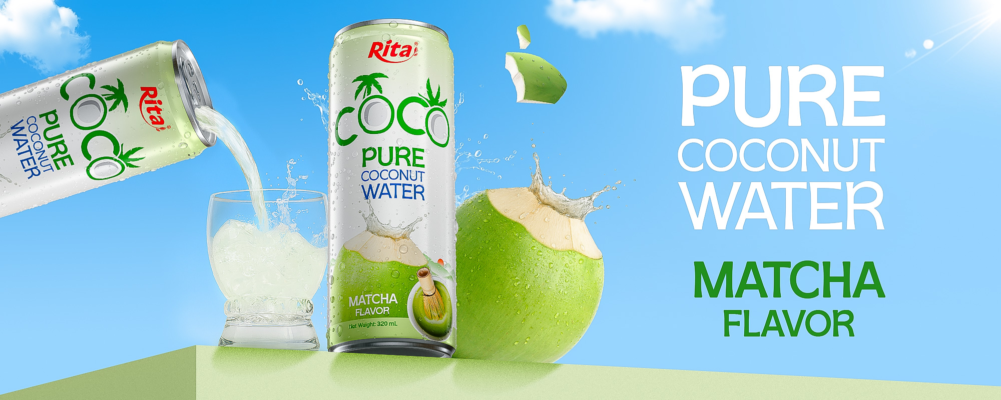 320ml Alu-can Coco 100% Coconut Water Matcha Flavour