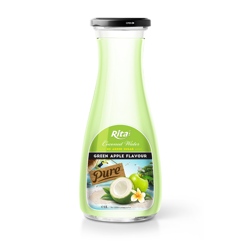 Coconut water 1L Glass bottle with green apple flavour