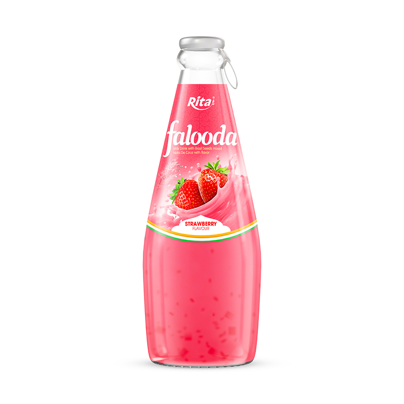 Falooda drink - milk drink with basil seed mixed Nata de coco with strawberry flavour