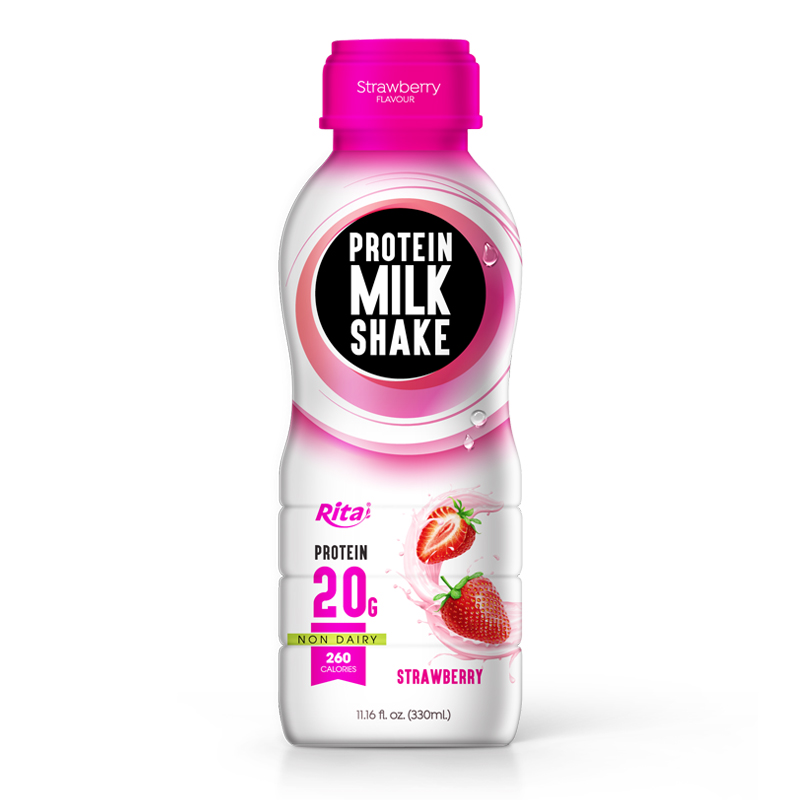Juice bottles Protein milk shake with strawberry