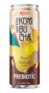 Sparkling Pear and Ginger Flavor Kombucha Drink with Prebiotic
