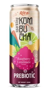 Sparkling Kombucha Tea Raspberry and Lemonade Flavor with Prebiotic