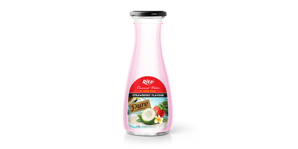 Strawberry Flavour Coconut water 1L Glass bottle