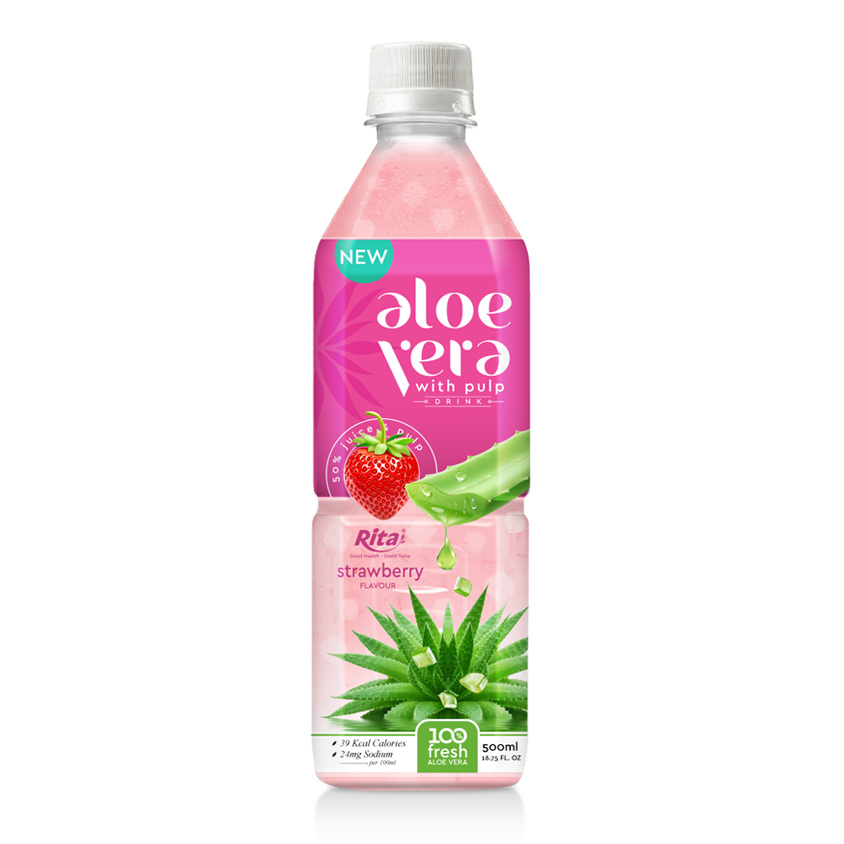aloe vera pulp juice with strawberry 500ml Pet squares 1