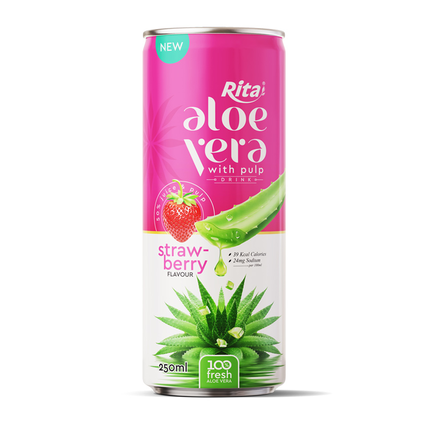 Rita Aloe Vera with Pulp Strawberry Flavor 250ml Can – A Juicy Fusion of Nature and Delight
