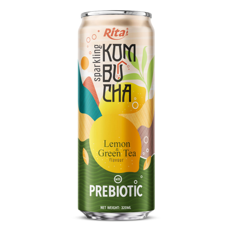 Rita Sparkling Kombucha Lemon and Green Tea Flavour with Prebiotic 320ml Can