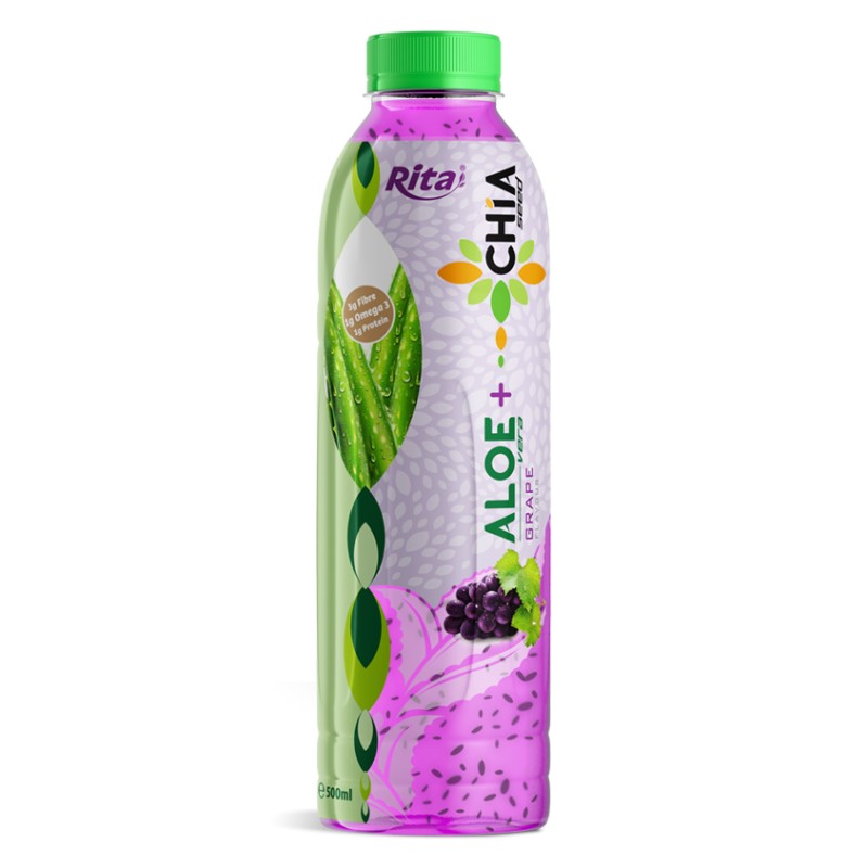 16.9 Fl Oz Rita Aloe Vera Drink with Chia Seed Grape Flavor PET Bottle